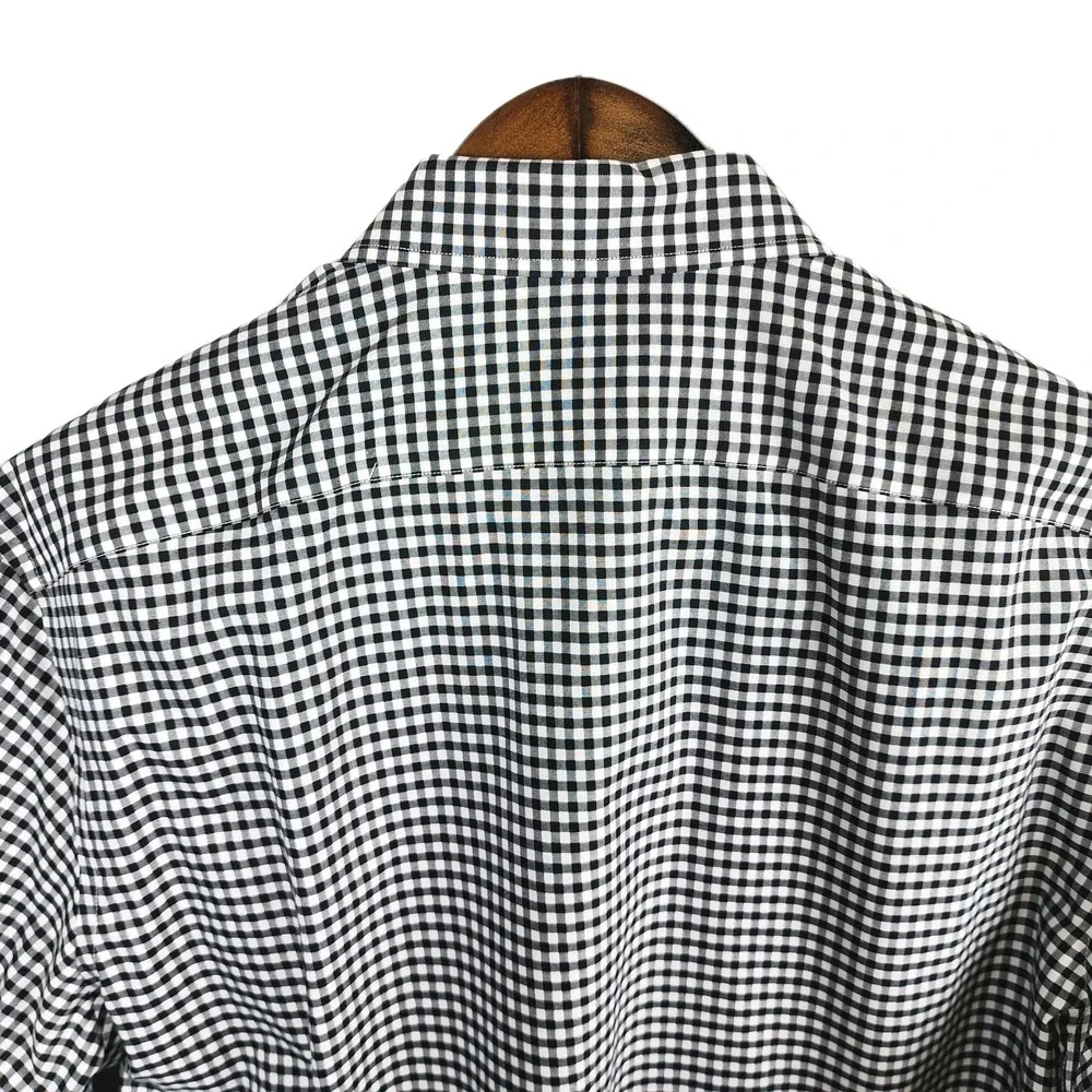 Banana Republic Button Down Shirt Mens XL‎ Black White Check Slim Fit Non Iron